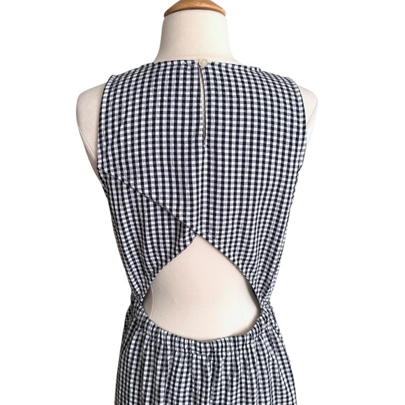LOFT Black & White Gingham Crossover Back MIDI Dress Pockets Sleeveless Summer S - Picture 10 of 16